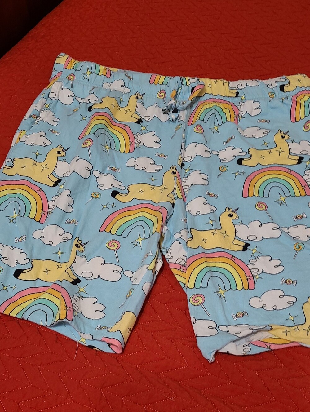 Light Blue Unicorn & Rainbow Print Shorts